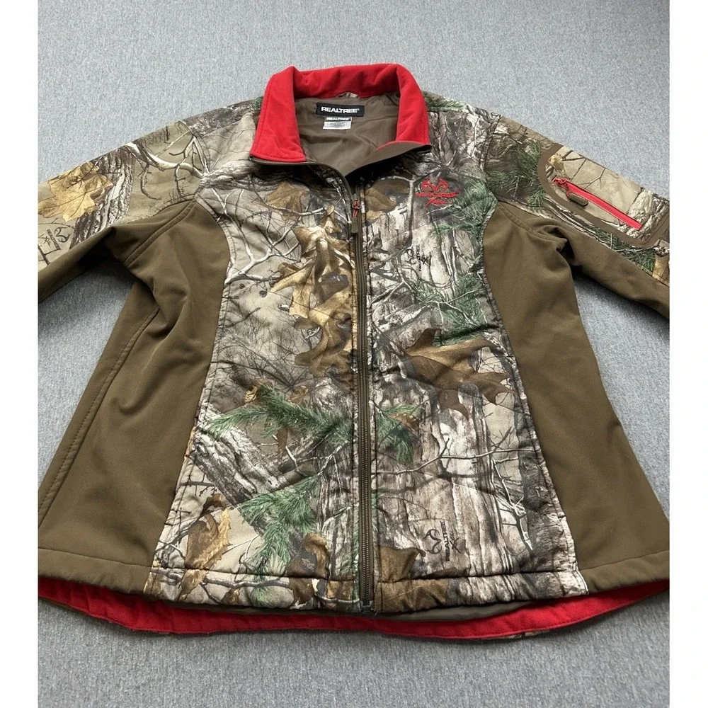 Realtree Xtra Hunting Jacket Mens XL Camo Red Brown Soft Shell Full Zip Coat‎